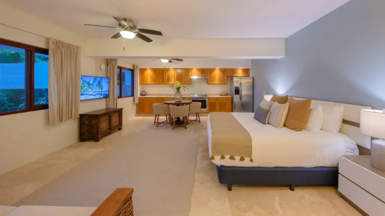 Villa Magnifico Luxurious studio in Mismaloya, near Puerto Vallarta: king bed, dining area, kitchenette; modern decor.